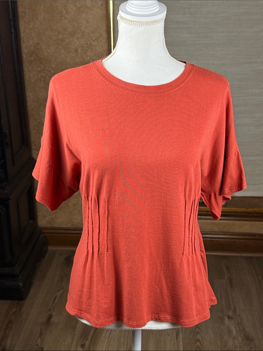 Persaya Burnt Orange Terracotta Knit Pintuck Top